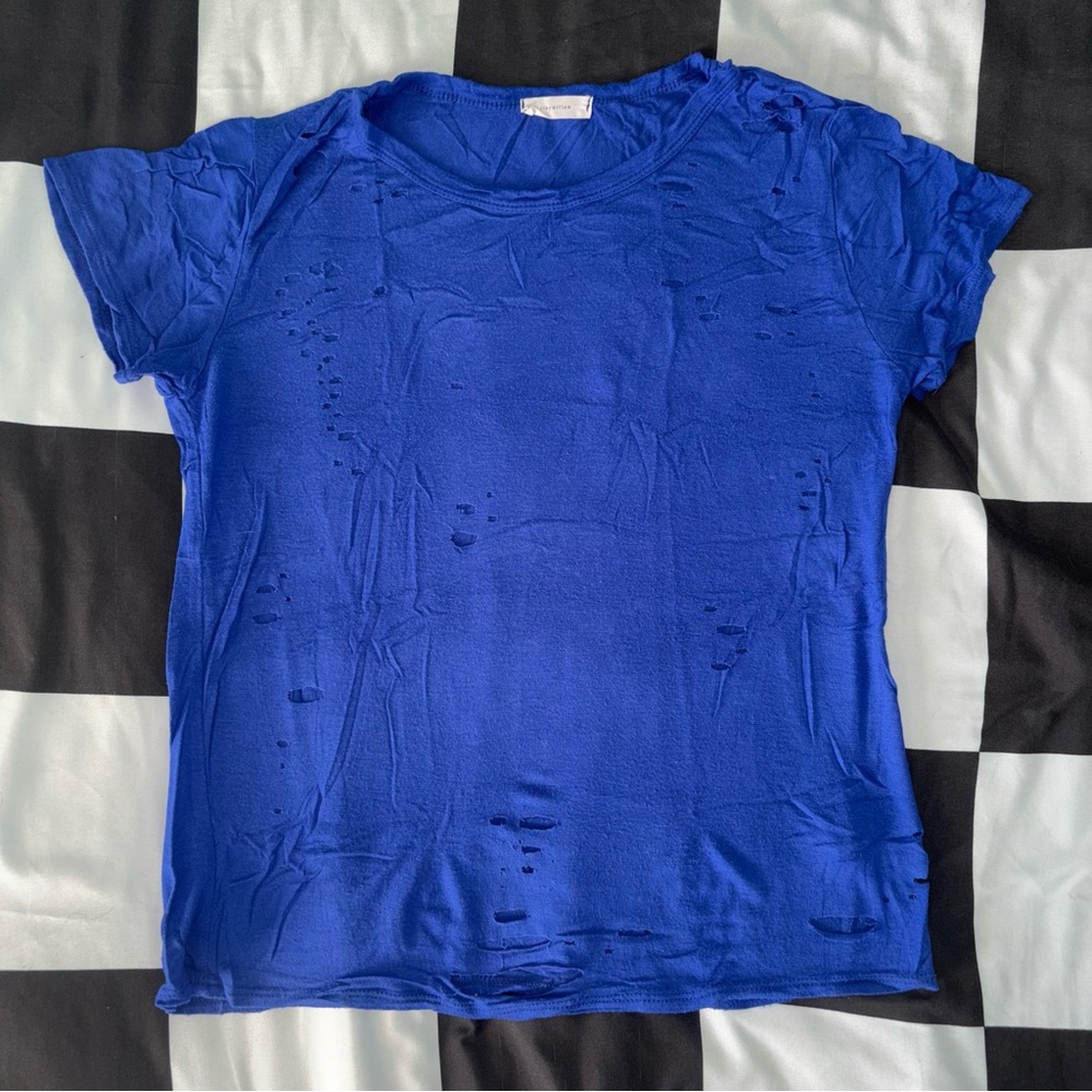 Blue distressed top